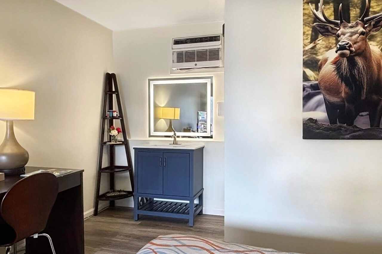 Updated King room featuring artwork from a local artist at the Castlewood Inn, Maggie Valley